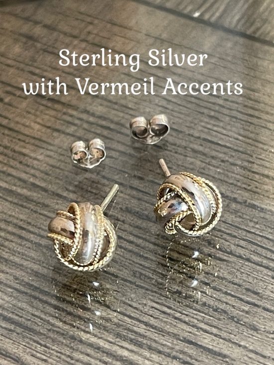 Vintage Jewelry - Vintage Two-Tone Sterling Silver Love Knot Studs